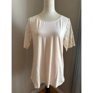 Ann Taylor Blush Lace Sleeve Knit Top Size Large Balletcore Coquette Cottagecore